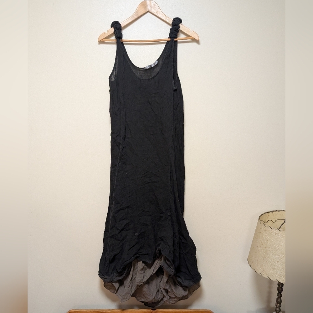 Luna Luz Black & Gray Layered Hem Dress | Size S | Asymmetrical Hem Art-To-Wear